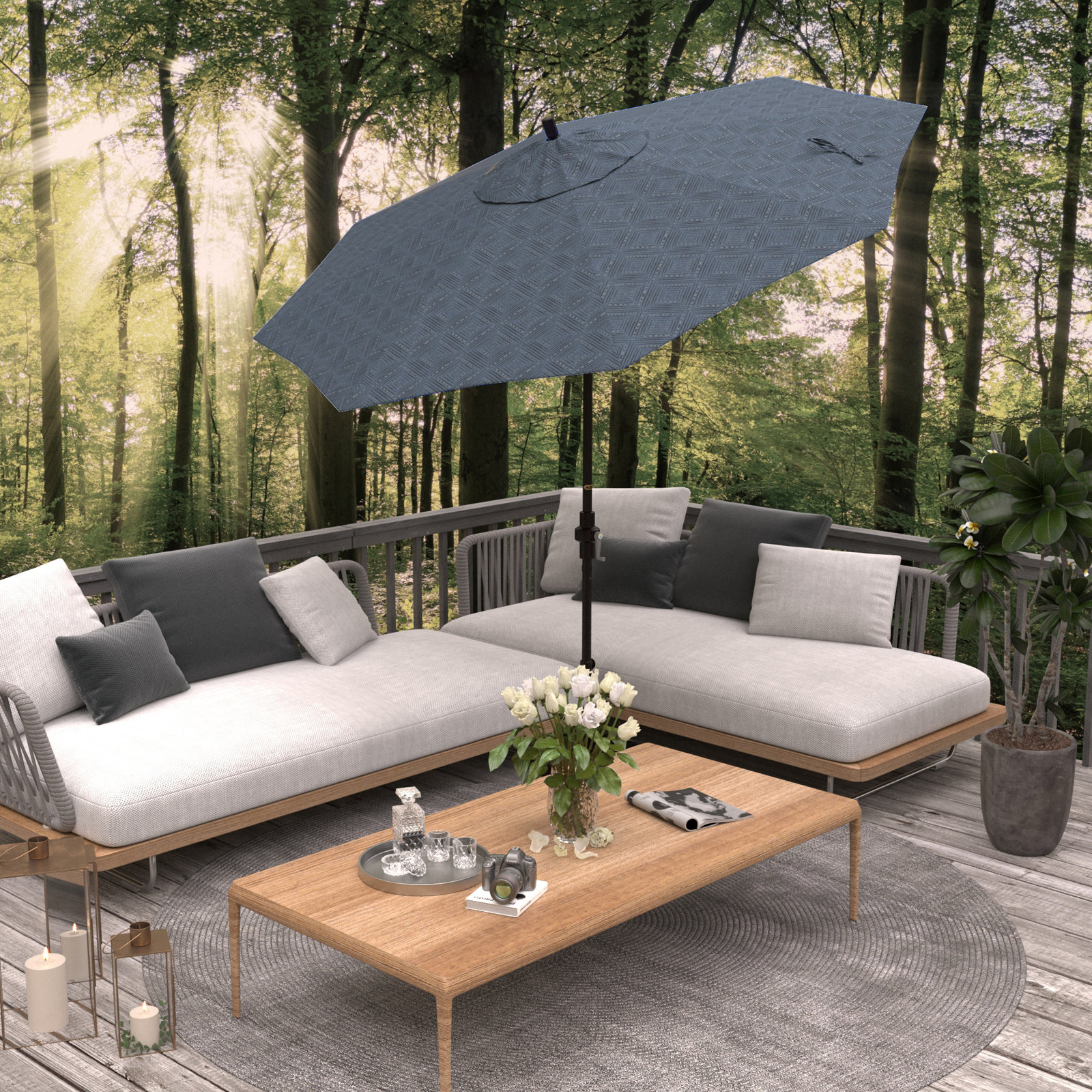 Santana 108'' Outdoor Umbrella, Domino Lagoon - Pacifica Premium