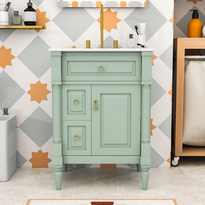 Meuble-lavabo de salle de bain avec lavabo en céramique, tiroir rabattable et tablette réglable pour les salles de bain modernes