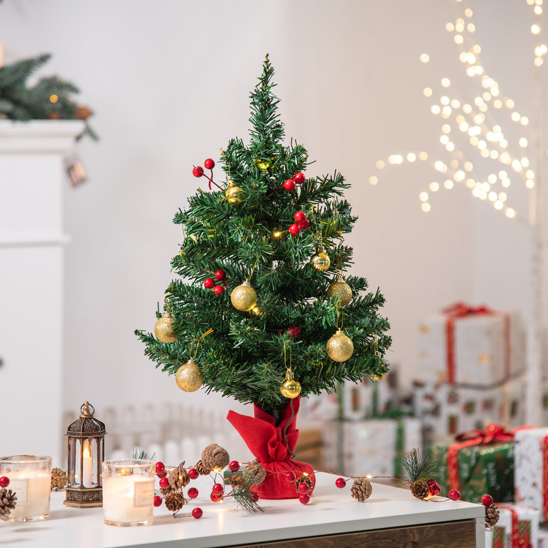 Künstlicher Weihnachtsbaum 58 cm in Grün mit 15 transparenten LEDs und Ständer