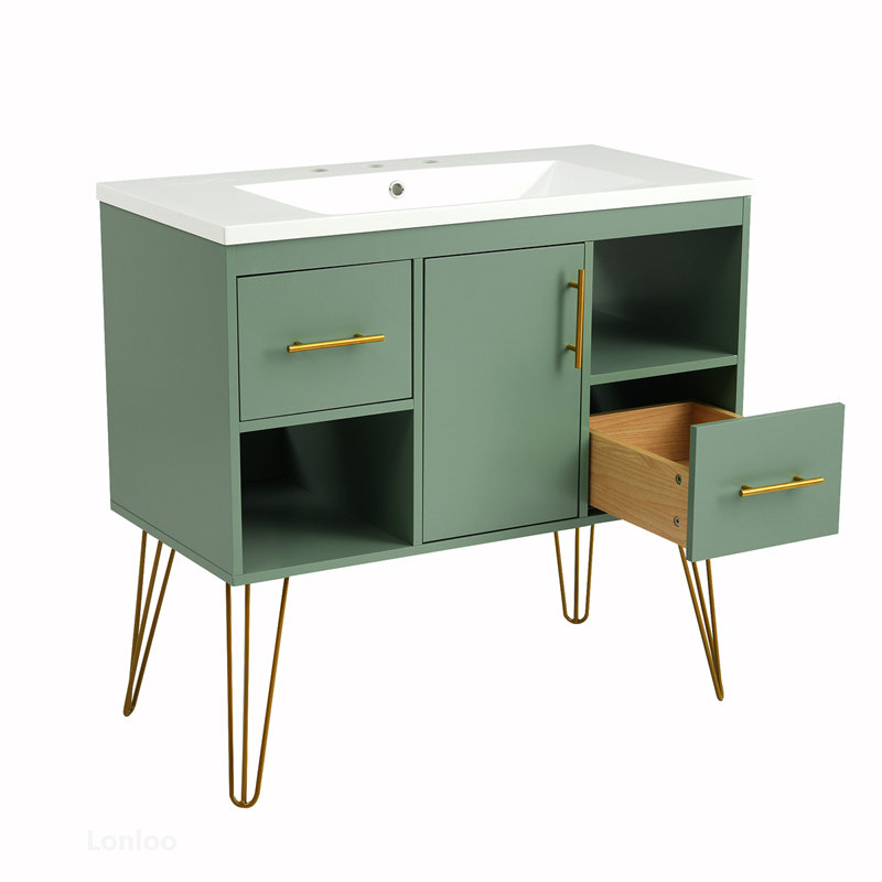 Meuble-lavabo moderne avec lavabo et rangement spacieux, idéal pour les salles de bain élégantes et fonctionnelles.