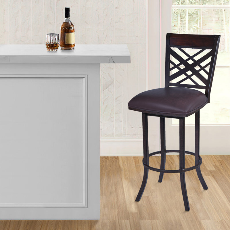 Transitional Swivel Counter or Bar Height Bar Stool with Iron Metal Frame and Faux Leather Seat, Bar Stool (30" Seat Height)