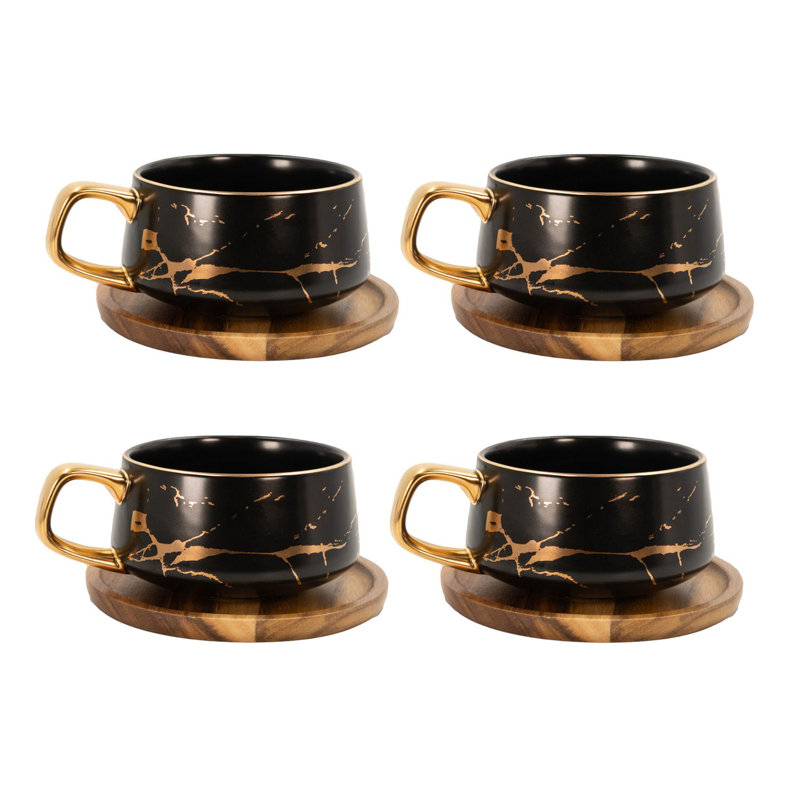 Avrian Ceramic Teacup and Saucer, Black