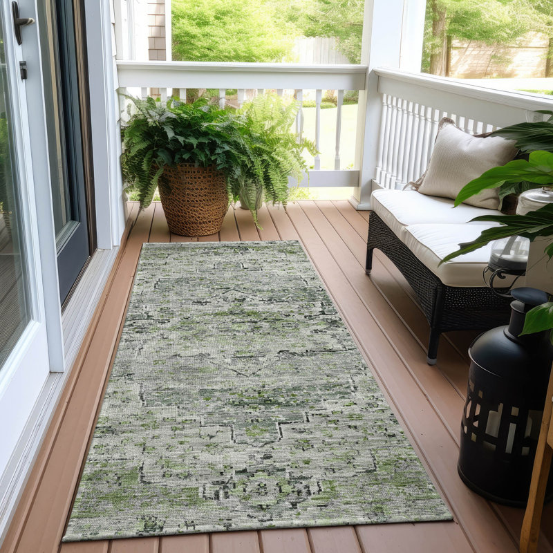Machine Washable Indoor/Outdoor Xhevrie Aloe Rug, Runner 2'3" x 7'6"