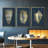 Ensemble de 3 pièces encadrées sur toile, feuille d'or I sur cobalt-97792035-97792032