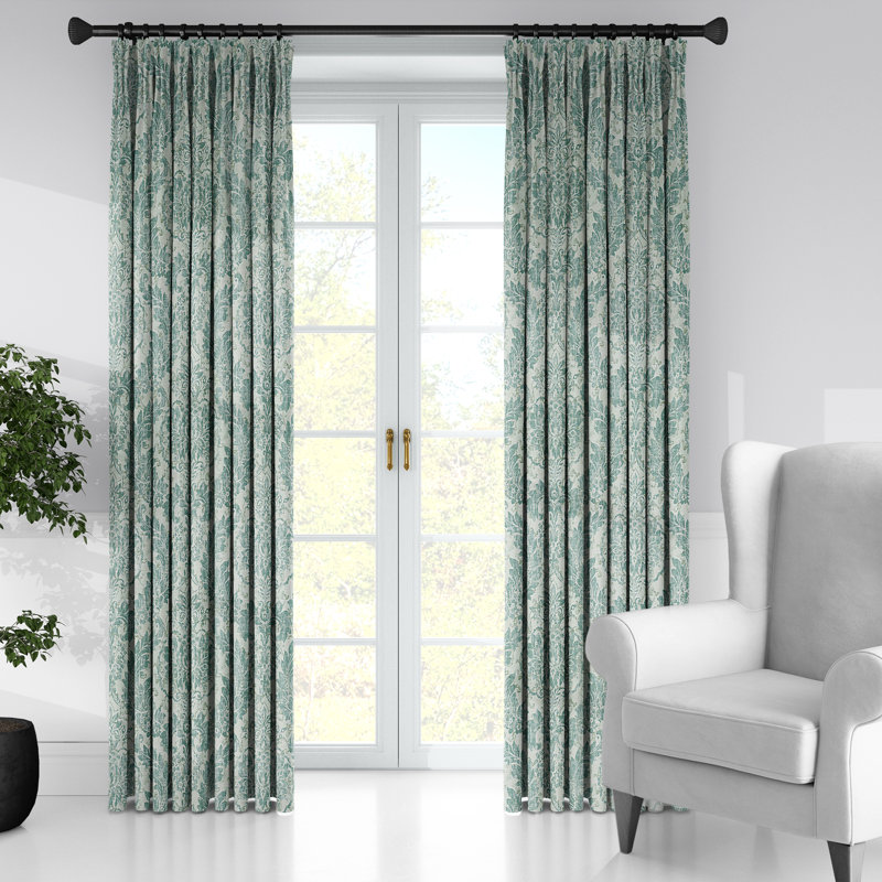 Bordeau Linen Damask Room Darkening Pinch Pleat Pocket Single Curtain Panel, 40" W x 144" L, Mist