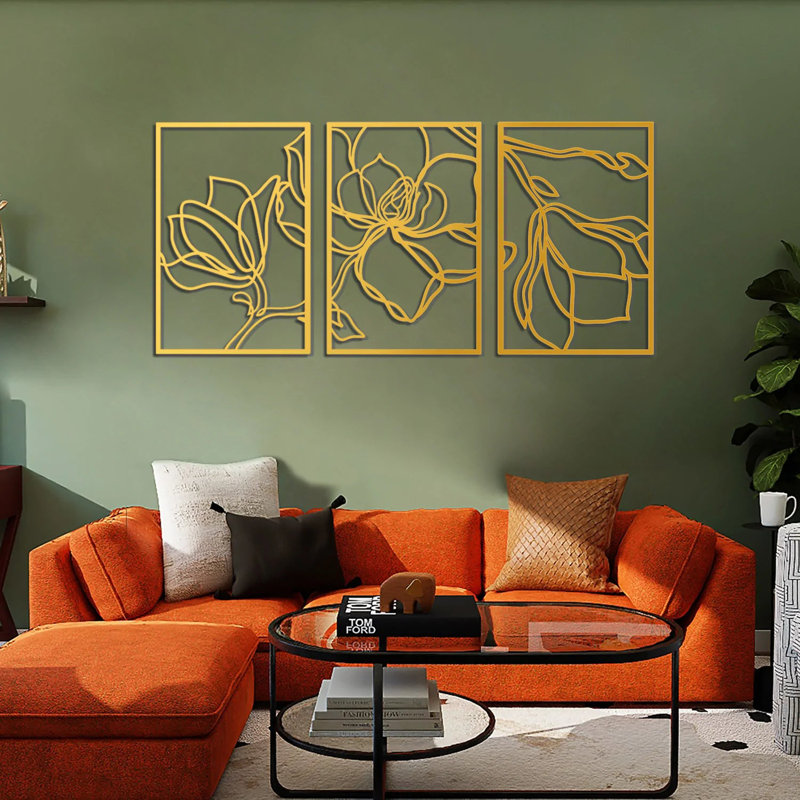 Laflin Plants & Flowers Wall Decor on Metal, Gold, 46cm H x 69cm W x 2cm D