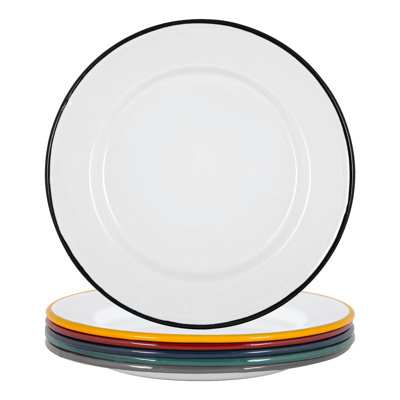 Argon Tableware - White Enamel Dinner Plates - 25.5cm - 6 Colours