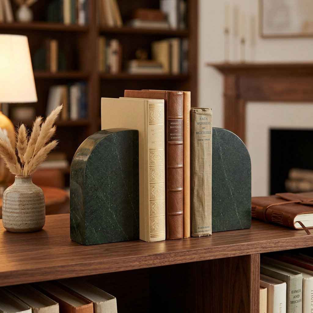Green Genuine Marble Decorative Bookends, Green
