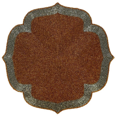 2Pcs Beaded Placemats Set – Round Faux Leather Spider Web Placemats, Blue & Black Luxury Christmas Decor
