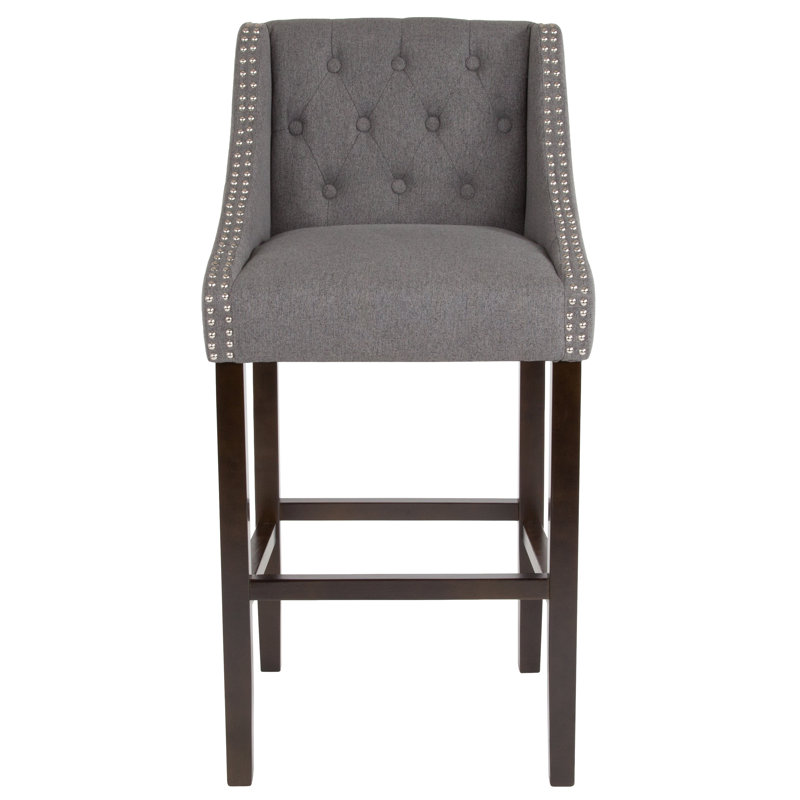 Ahseem 24" High Transitional Tufted Walnut Counter Height Stool, Bar Stool (30" Seat Height), Dark Gray