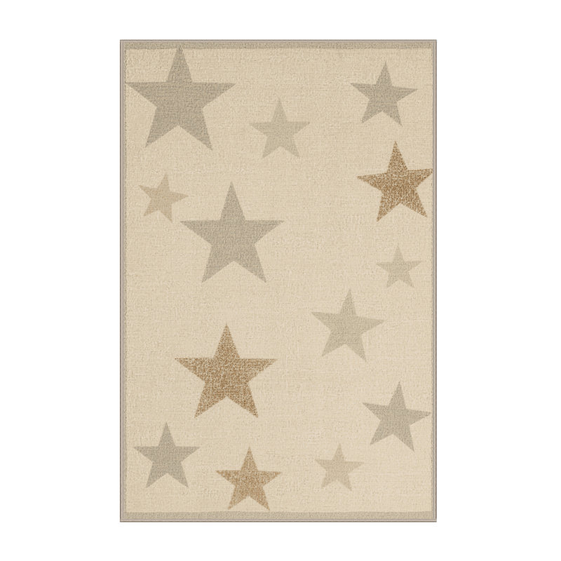 Machine Washable Hartsdale July 4Th Modern & Contemporary Abstract Rug in Beige – Beige Binding, 2x5