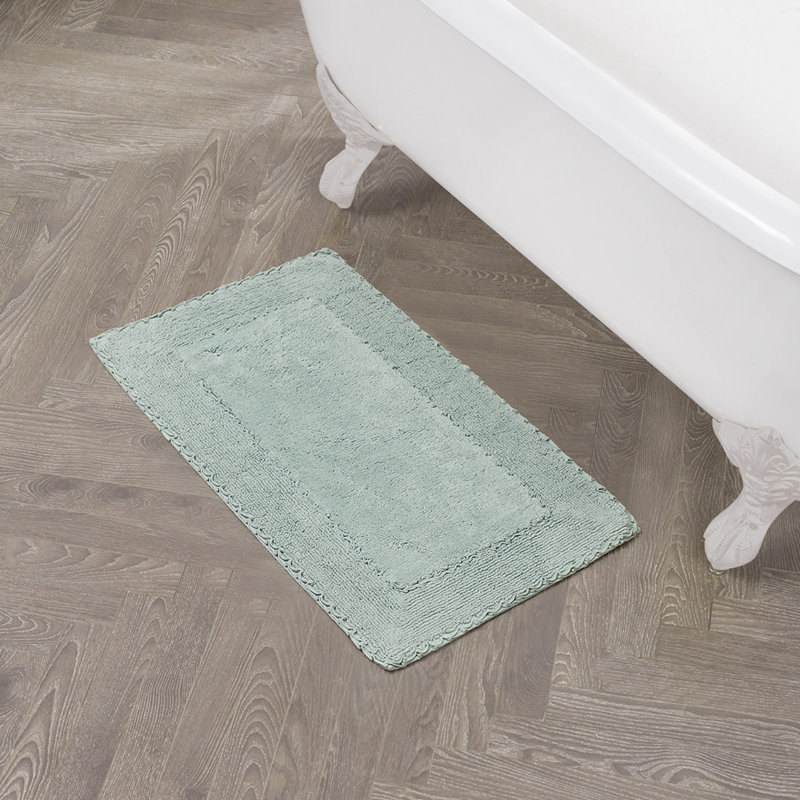 Laura Ashley Ruffle 100% Cotton Bath Rugs, Aqua, Single - 20"W x 34"L