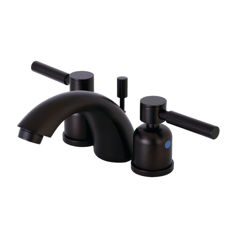 Kingston Brass Concord Two-Handle 3-Hole Deck Mount Mini-Widespread Bathroom Faucet with Plastic Pop-Up, Oil Rubbed Bronze