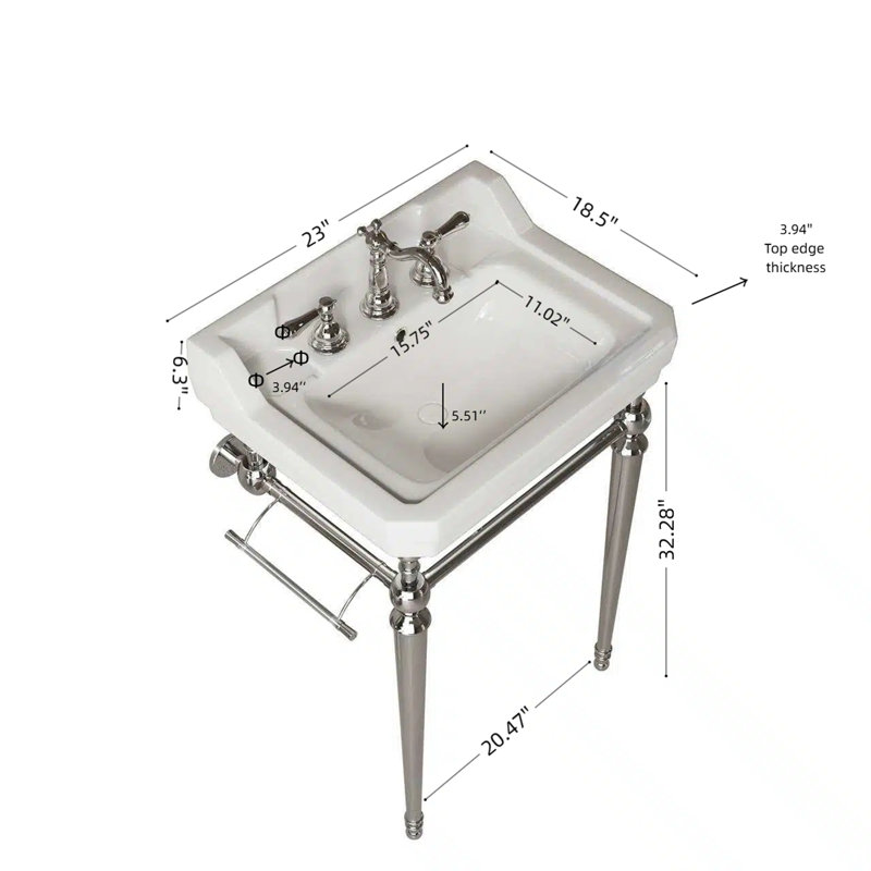 Bathroom Console Sink, Chrome, blanc