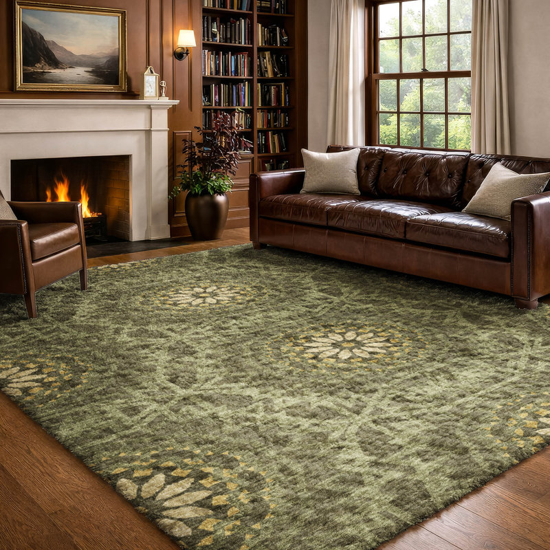 Tapis à poils longs lavable à la machine de qualité supérieure ADS619, Olive, 9' x 12'