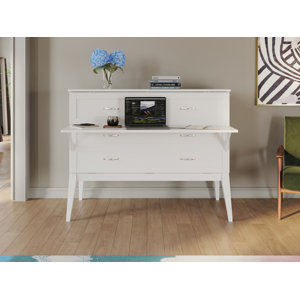 Anuhya Solid Wood Full Size Murphy Bed Desk with Device Charger and Mattress Included.  incomplete 1 of 2 only