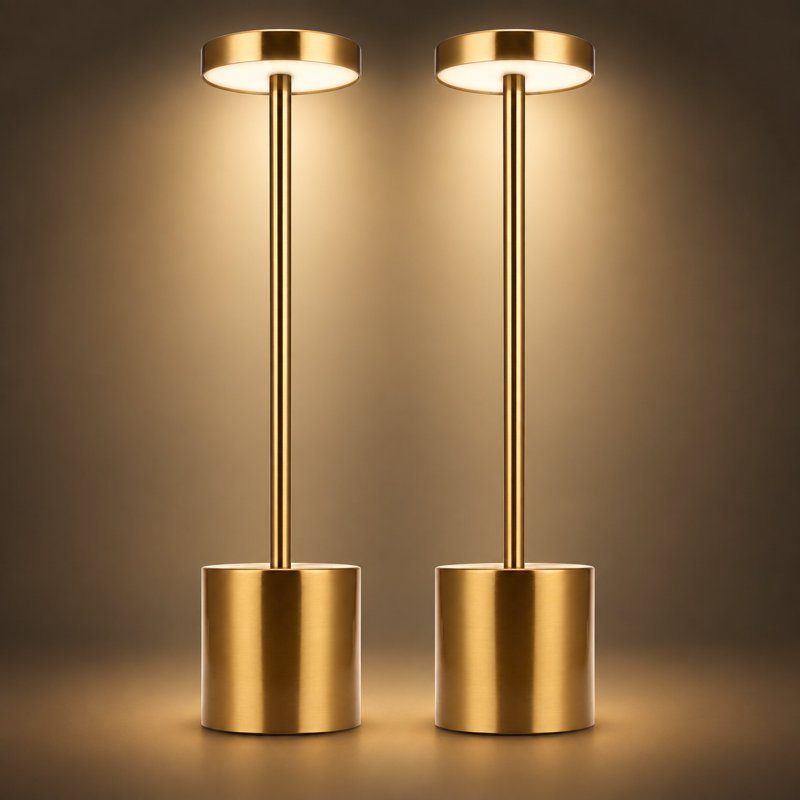 Lampe de table sans fil, rechargeable, tactile, lampes de bureau 2700K / 4000K / 5000K, H 13 po x l 3,14 po x P 3,14 po, Doré