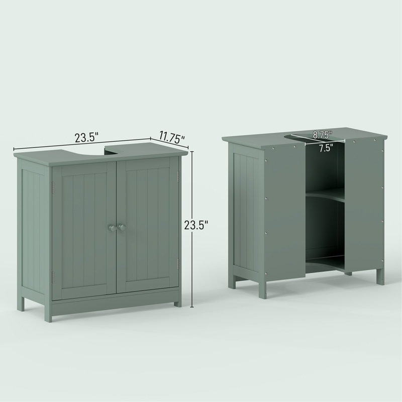Armoire de meuble-lavabo sous le lavabo avec 2 portes et tablette réglable (sans lavabo), Vert foncé, Vert foncé