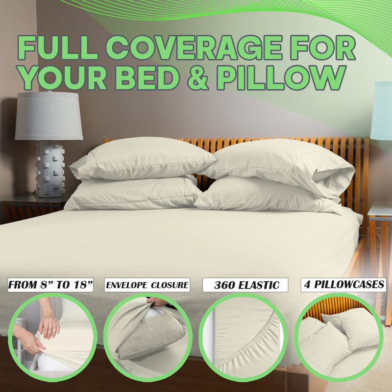 Premium Rayon From Bamboo Blend Sheet Set With Deep Pockets, Cooling and Breathable, Cream