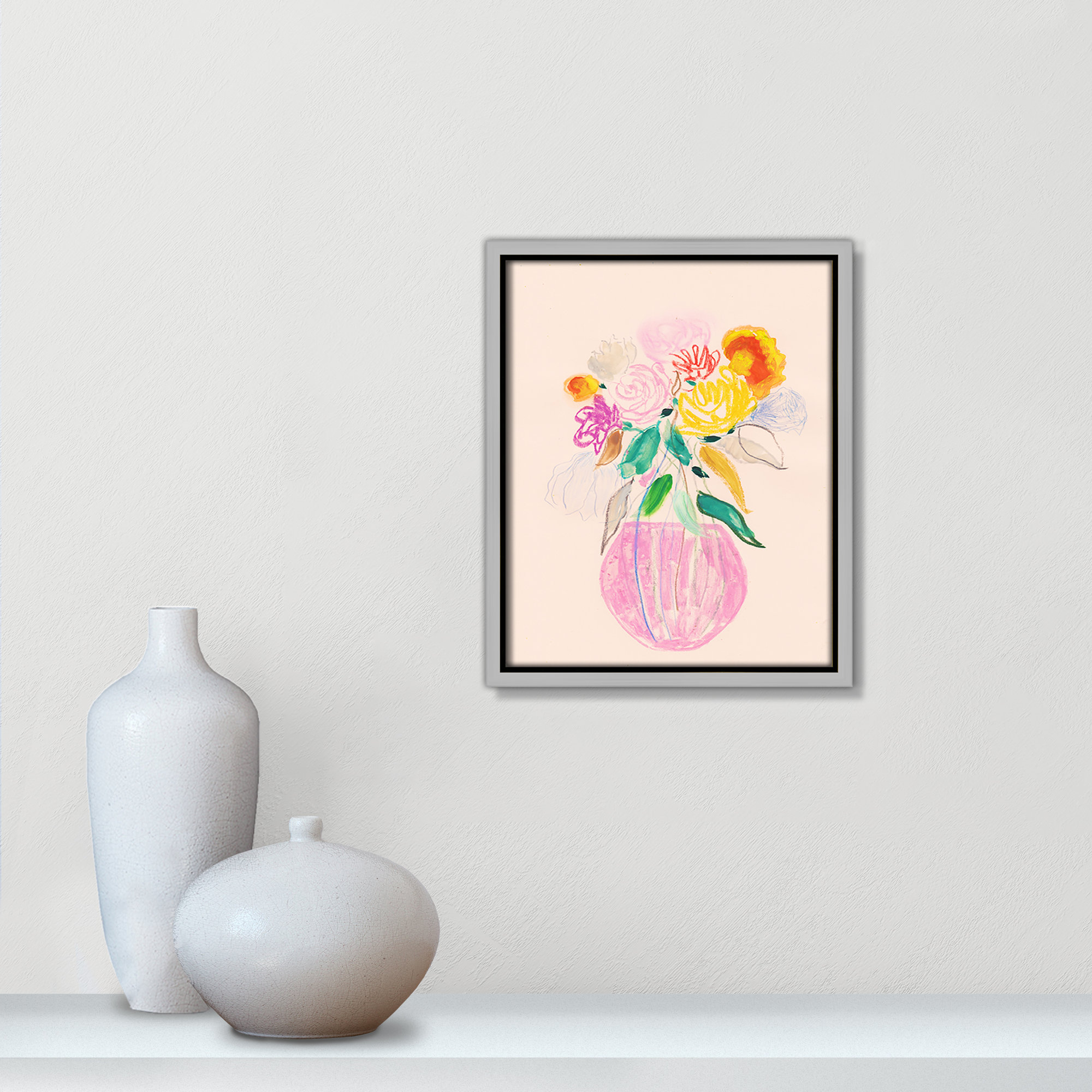 Simple Floral I Print by Bea Dina, Silver Floater Framed Canvas, No Mat, 11.5" H x 9.5" W x 2" D