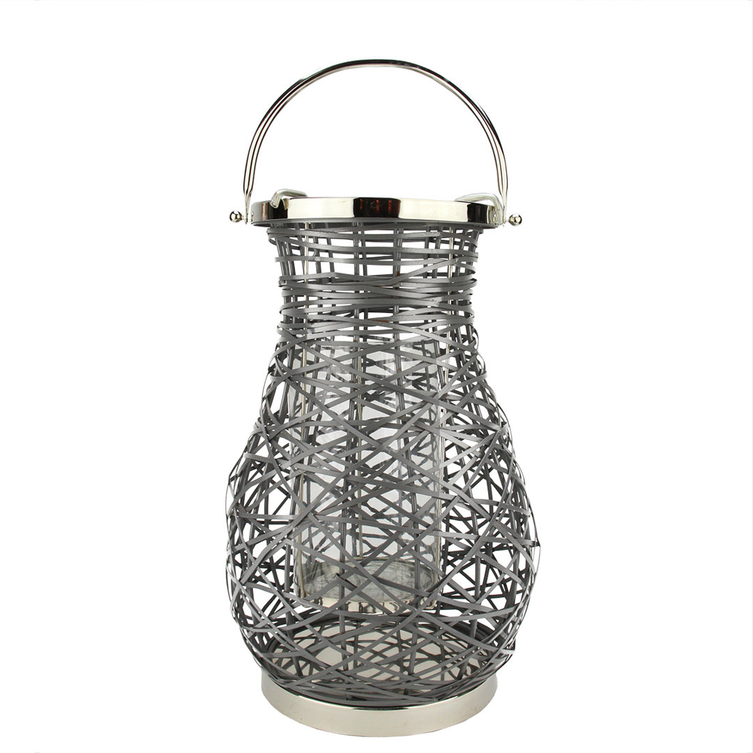 Modern Decorative Woven Iron Pillar Candle Lantern with Glass Hurricane Northlight Seasonal 