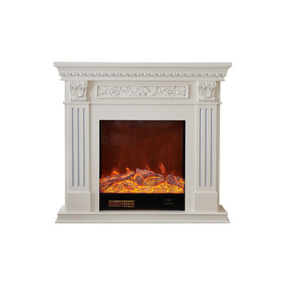 White Solid Wood Electric Fireplace