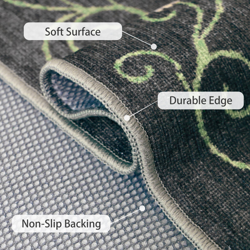 Aloha Washable Rug Outdoor Floral, Non-Shedding & Easy to Clean, Ideal for Patio, Backyard, Mudroom, Rectangle 4' x 6'