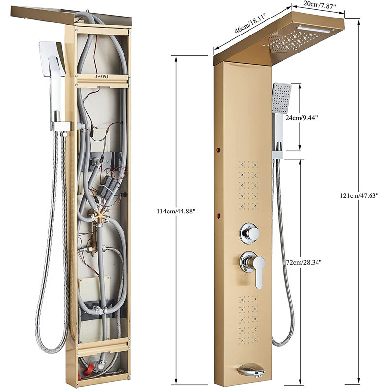 45'' Shower Panel with Fixed Shower Head, Brushed Gold