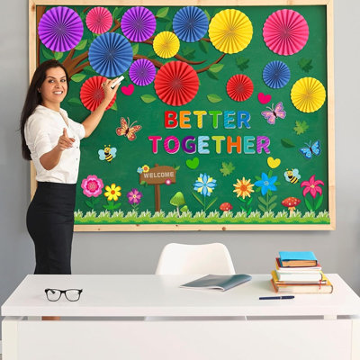 Colourful Classroom Tree Bulletin Board Set – “better Together” 3d Paper Fan Motivational Wall Decor For Back To School