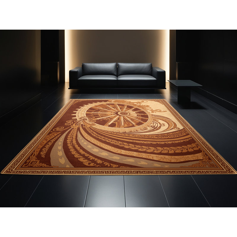 Tapis oriental doux et moelleux à roulettes de style oriental Menahan - reliure brun clair, 2 pi x 3 pi