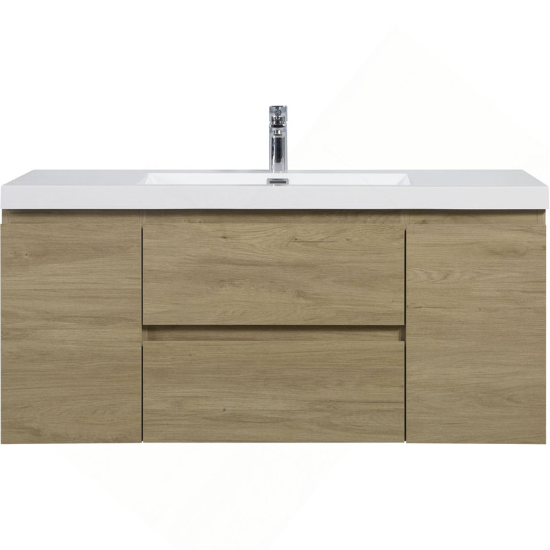 Meuble-lavabo flottant peu encombrant avec design fonctionnel et lavabo durable, Chêne, 47"