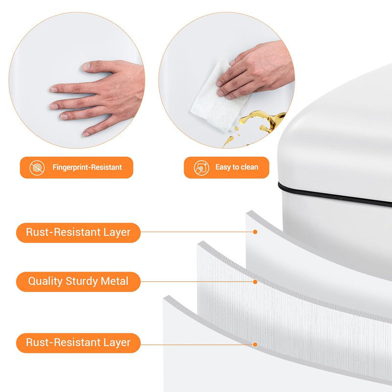Poubelle de salle de bain 8 gallons, poubelle à pédale carrée 30 litres en acier inoxydable, vert, Blanc