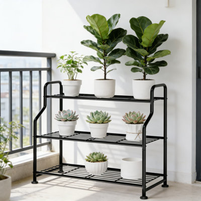 Support pour plante à 3 niveaux avec pieds de nivellement réglables - Tablette d'intérieur robuste pour l'extérieur, pour la terrasse, le balcon, le jardin et la maison