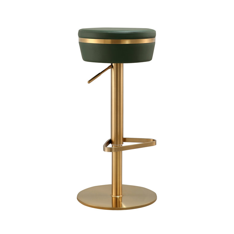 Upholstered Adjustable Height Counter Stool with Metal Frame, Green