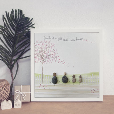 Family Is A Gift That Lasts Forever ( 2 Adults 2 Children ) - Shadow Box Painting
