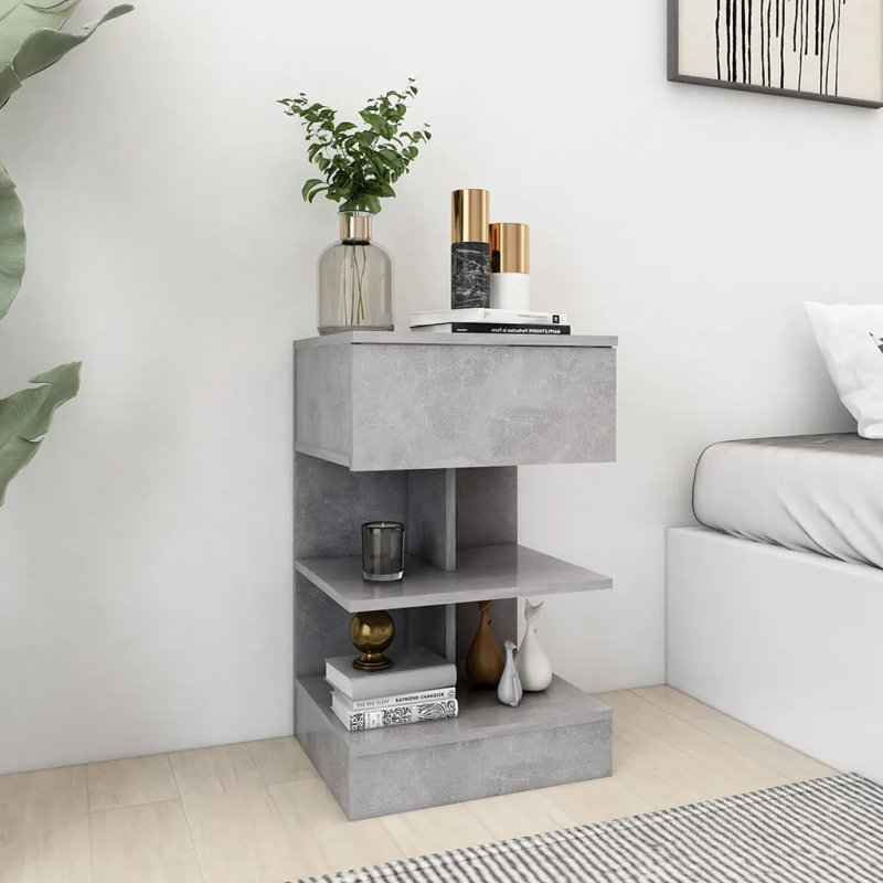 Gilliane Bedside Cabinet 40x35x65 cm Engineered Wood, Concrete Grey, Concrete Grey, Individual