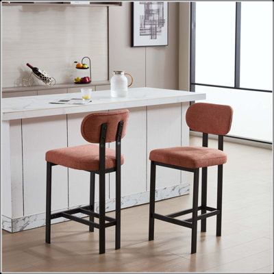 26 tabouret de bar rembourré en tissu - Pieds en métal noir