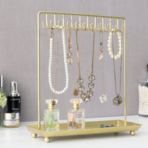  Boxy Concepts Necklace Organizer - 2 Pack - Easy-Install  10.5x1.5 Hanging Holder Wall Mount with 10 Necklace Hooks - Beautiful  Necklace Hanger also for Bracelets, Earrings, and Keys (White) : Home