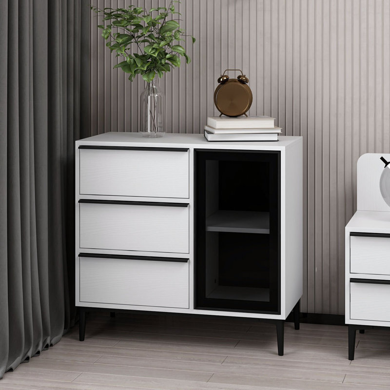 Oded 90cm W 3 - Drawer Chest of Drawers, White/Black