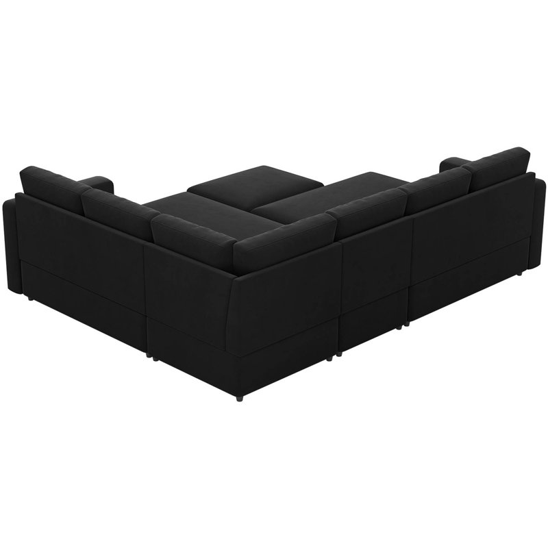 Grand canapé-lit modulaire avec repose-pieds Seybert, Velours noir