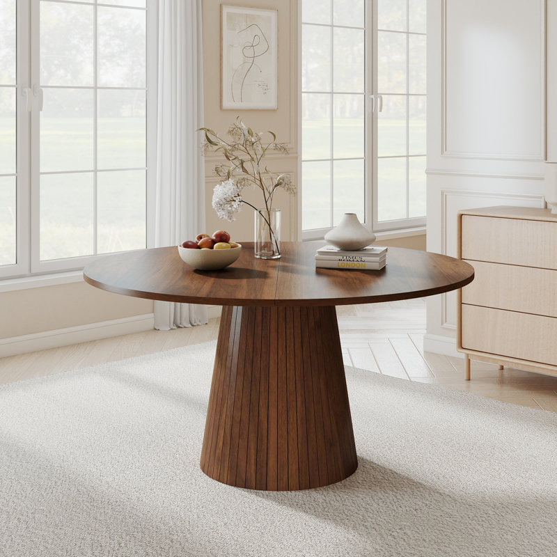 47" Round Dining Table for 4-6, Modern Circular Kitchen Table, Sturdy MDF Top, Easy Assembly, Affordable Dining Table, Walnut