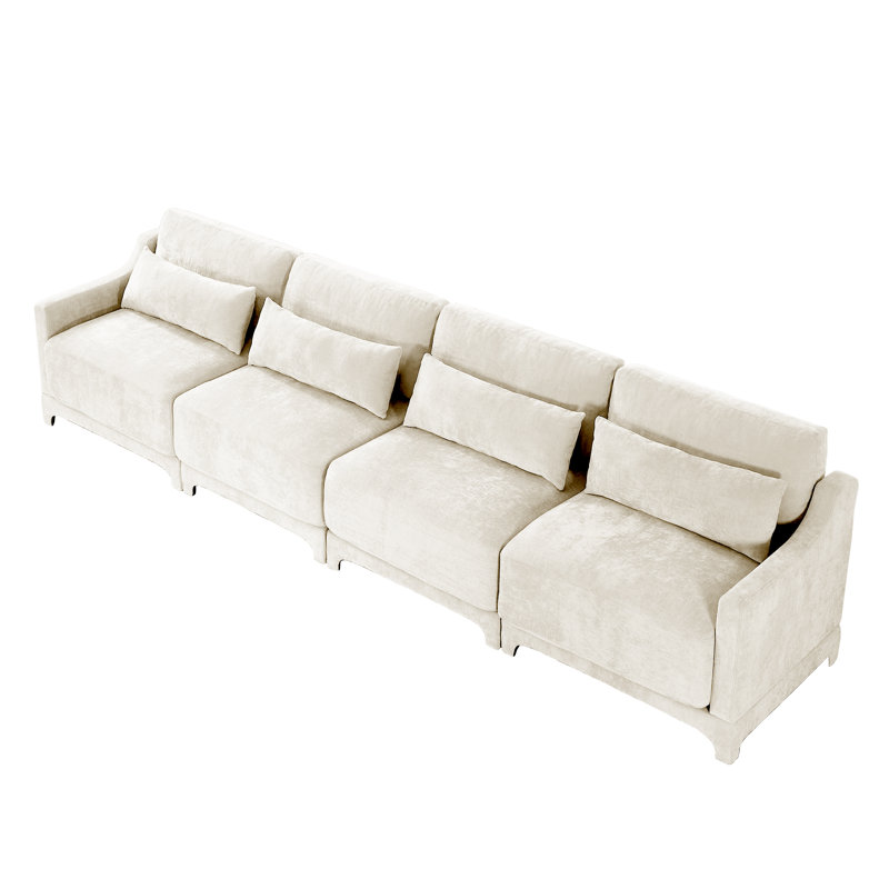 141.7" Chenille Upholstered Pillow-Top Arm Sofa Couch, 4, Beige