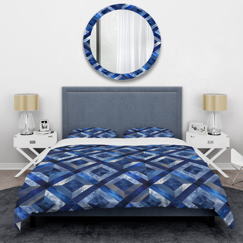 Blue Modern Rhombus I - Ensemble de housse de couette moderne, Housse de couette très grand et 2 très grandes t