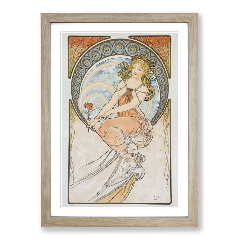 Flower in Hand by Alphonse Mucha - Framed Print, 65cm H x 48cm W x 2cm D, Oak Framed