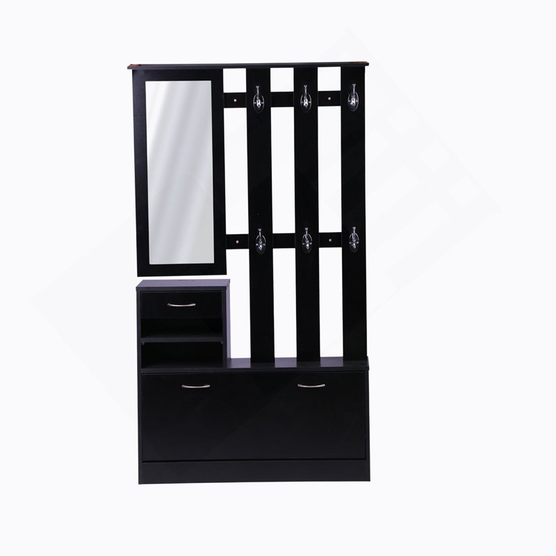 Combination Model Gate Cabinet With Shoe Cabinet+Hang Shelf+ Mirror, Matte Black