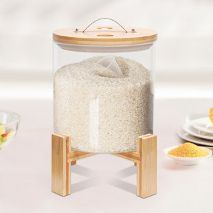 VenDotbi Rice Dispenser, 22-25 lbs Rice Container with Measuring Cup, Upgraded Built-in Fresh Box, Cereal Dispenser Storage with Lids for Home