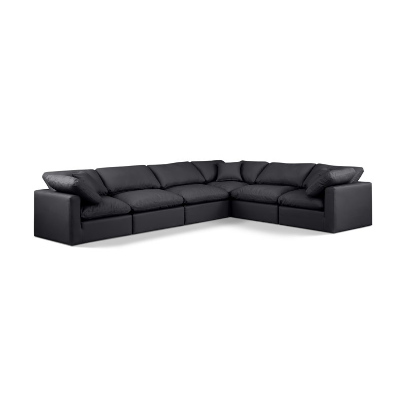 Itala Upholstered L-Shaped Sectional Reversible, Black Vegan Leather