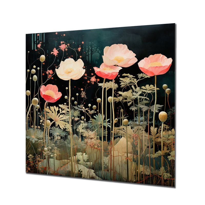 Enigma, fleurs de jardin roses et vertes 2 - tachisme, art mural en métal, H 36 po x l 36 po