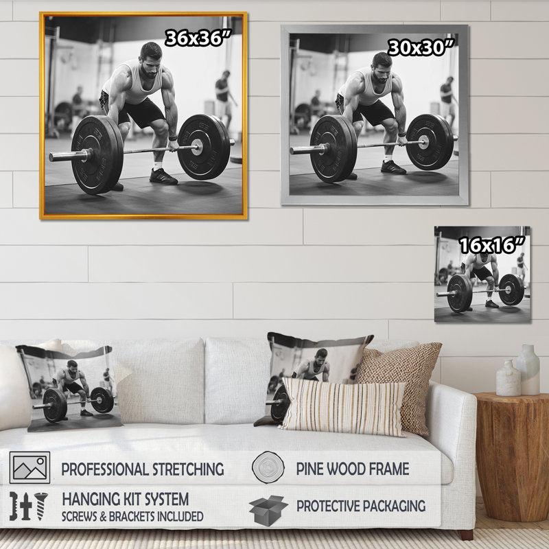 " Weightlifting ", Black Single Picture Framed, 36" H x 36" W x 1.5" D