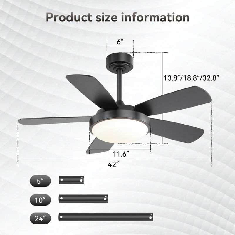 42 Inch Black Ceiling Fan With 22W LED Light And Remote Control MDF Blades Reversible DC Motor, Black, Black